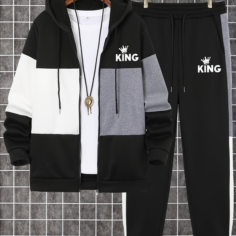Men's Autumn And Winter Zip-Up Long Sleeve Sweatshirt And Long Pants Set.