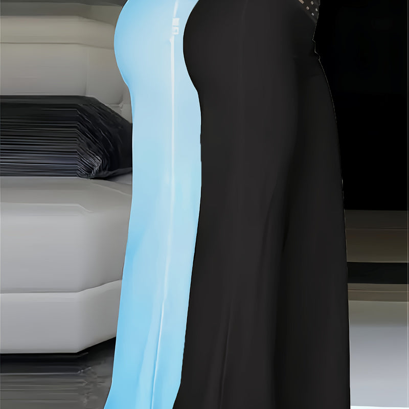 2pcs Women’s Fashion Solid Color Cross Transparent Mesh Patch High-Waisted Pants.