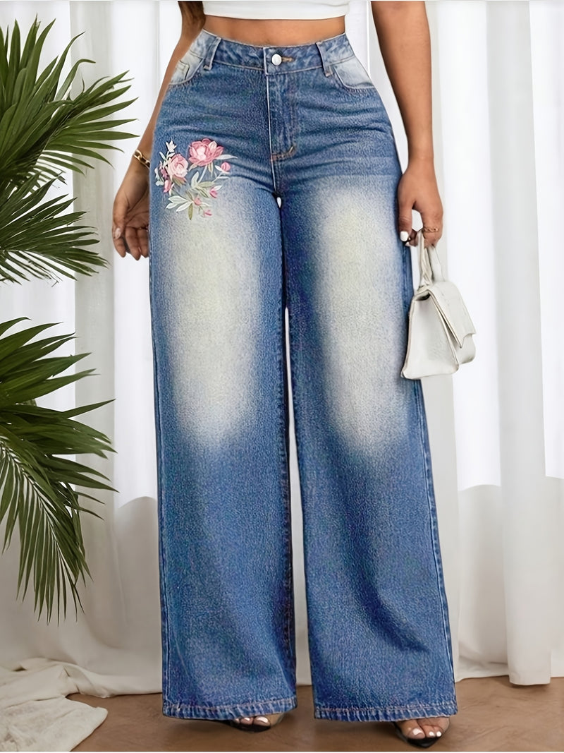 Women’s Spring/Summer New Floral Embroidered Stretch Wide-Leg Pants.