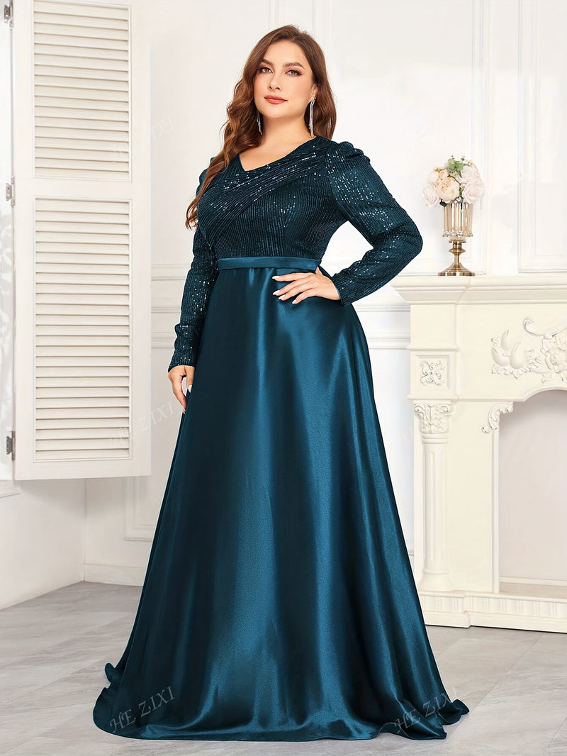 Women's Evening Gown, Sequined Long Sleeve Round Neck Sexy and Elegant.