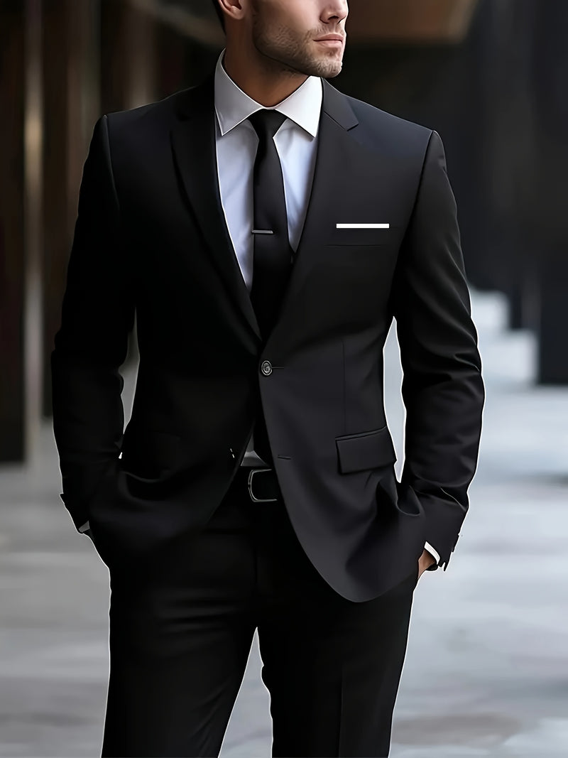Men's Business Solid Color Classic Elegant Two-Piece Suit.