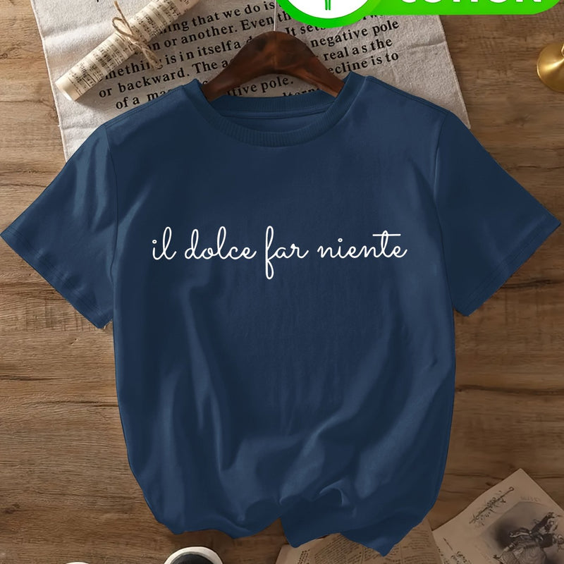 Women's Italian Elegant Cursive Lettering T-Shirt.