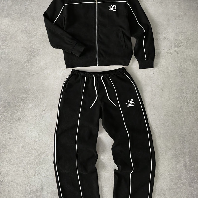 Men's Black Stand-Up Collar Metal Zipper Trendy Color.