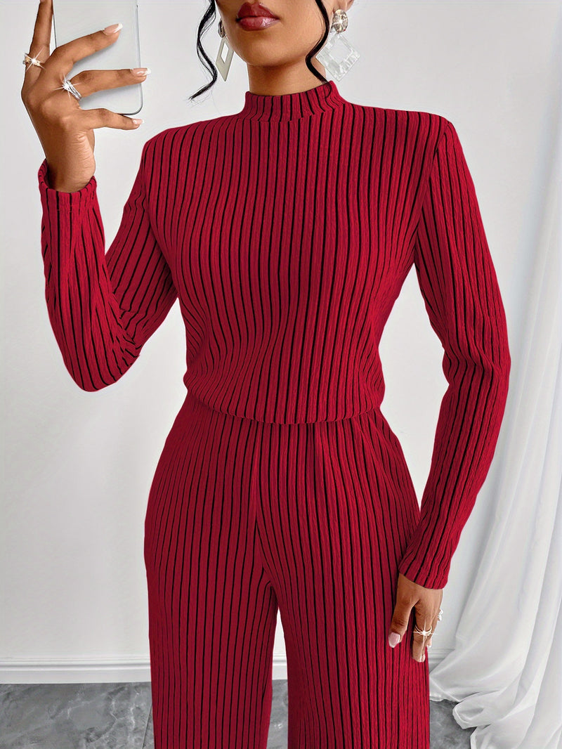 Women's Casual Elegant Long Sleeve Wide Leg Body Suit with Clavicle Collar.