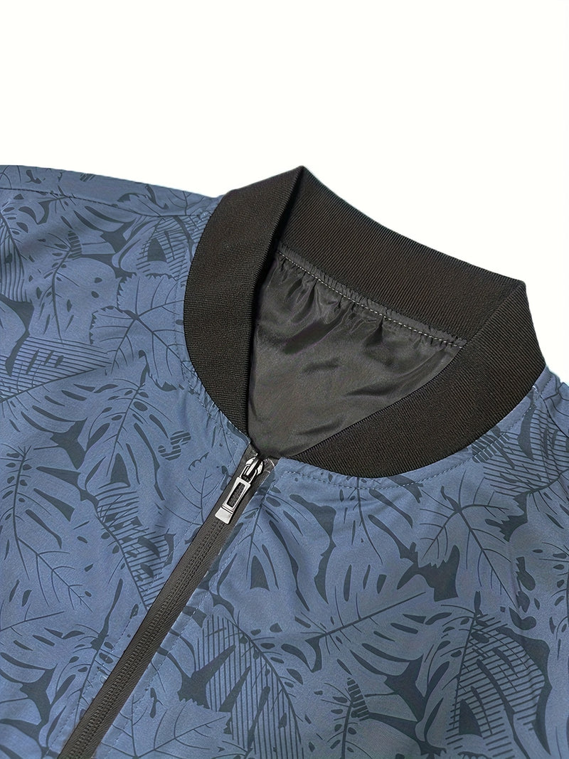 Men'S Fashion Print Casual Sports Jacket with Baseball Collar, Long Sleeve.