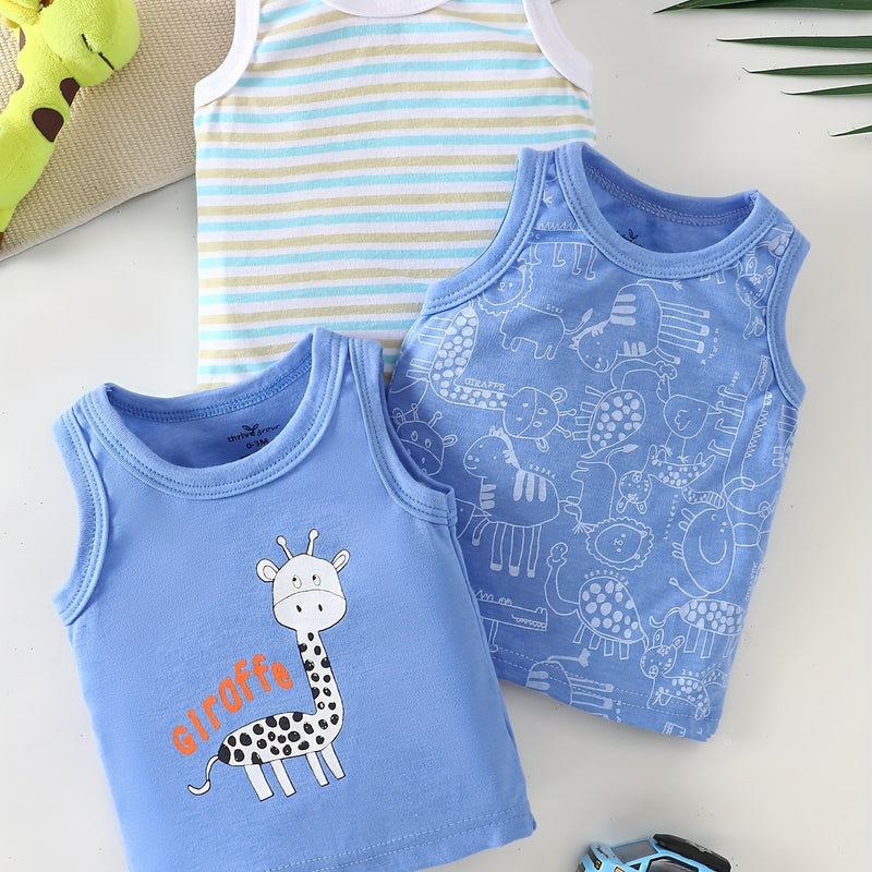 3pcs Spring/Summer Newborn Boy Sleeveless T-Shirt Set. Soft.