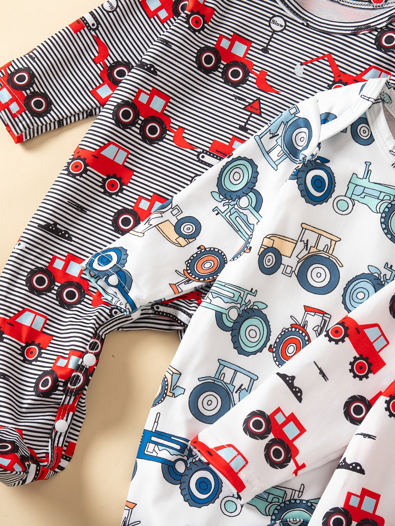 3pcs Set Kids Cartoon  Print Onesie, Baby.