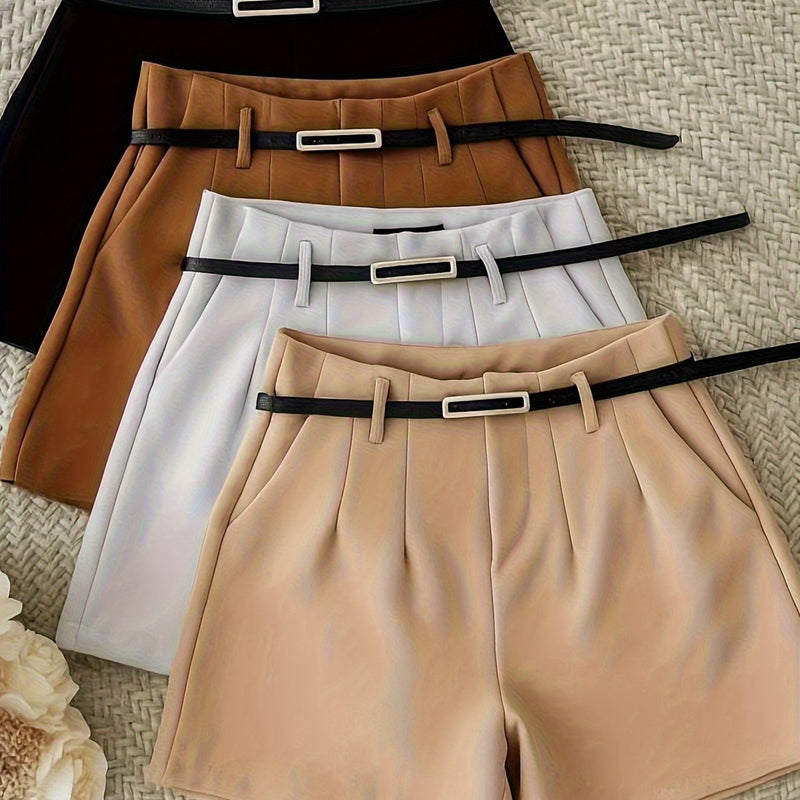 Women's Elegant Solid Color High-Waisted Pocket Fashion Shorts 4pcs.