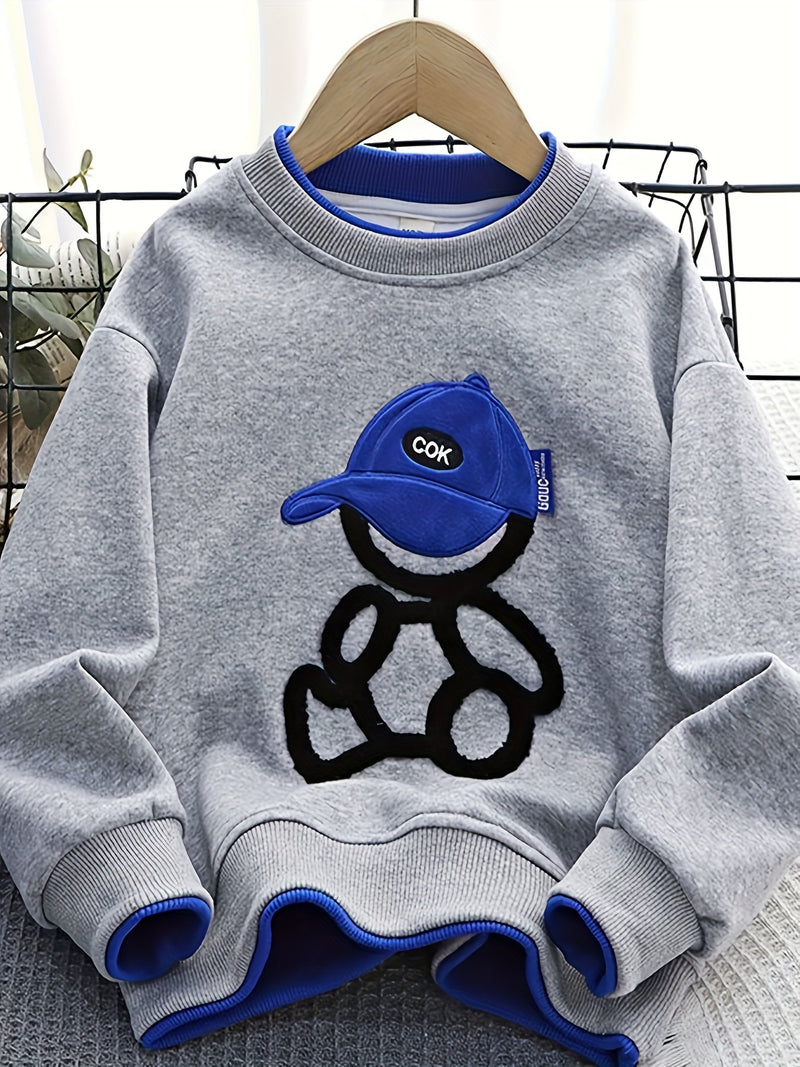 A Trendy Round-Neck Sweatshirt for Boys with a Faux Two-Piece Design.