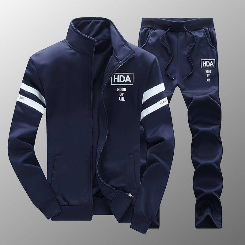 Men's Tracksuits 2pcs Set - Stand Collar Ribbed Hem Sportswear.