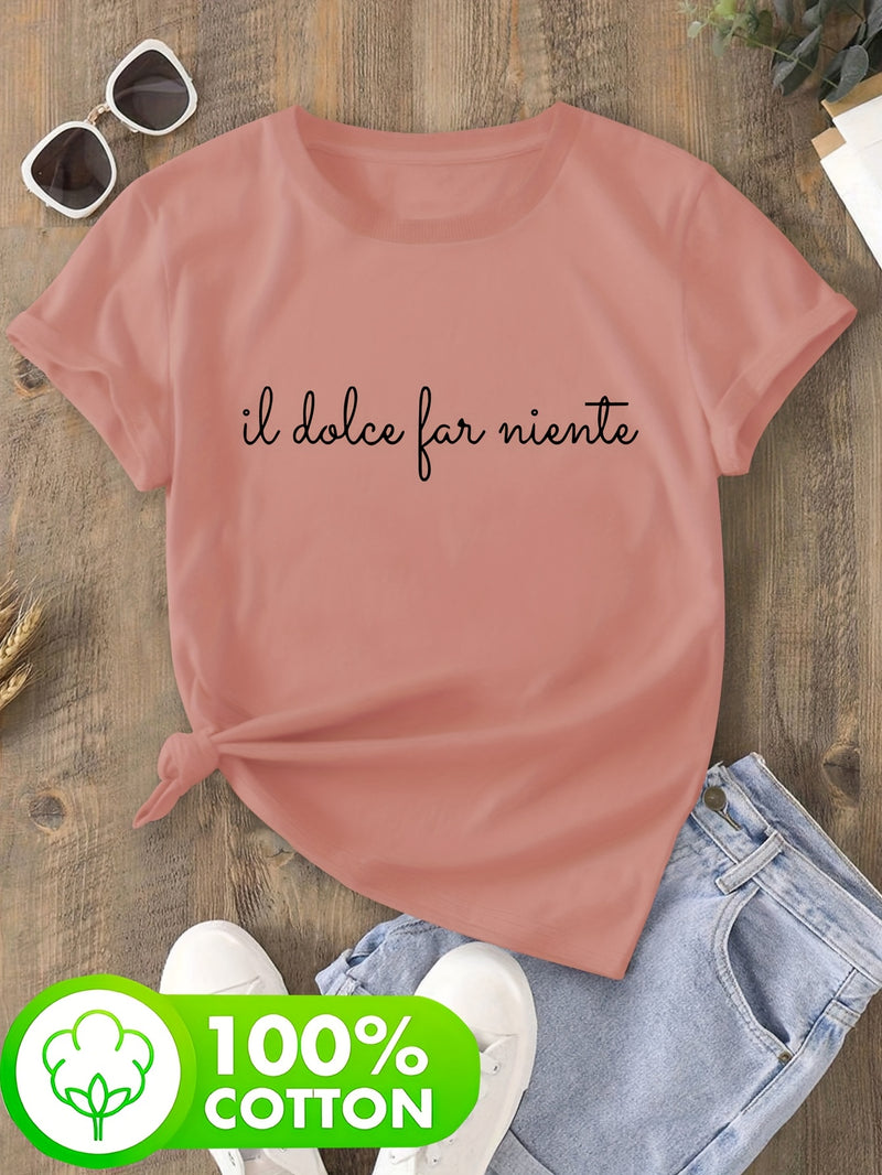 Women's Italian Elegant Cursive Lettering T-Shirt.