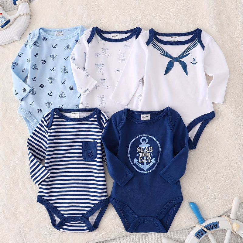 5pcs Boys' Autumn/Winter Long Sleeve Set, Navy Style Children's.