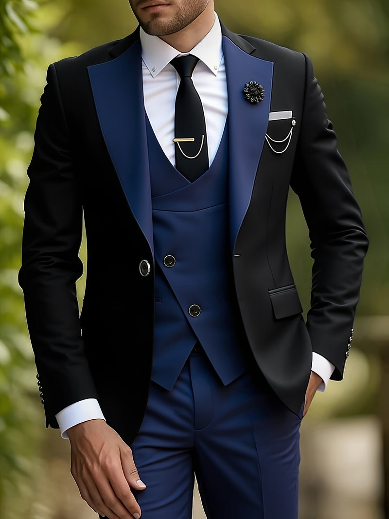 Men's 3pcs Suit Set, Including a Blazer, Vest, And Trousers.