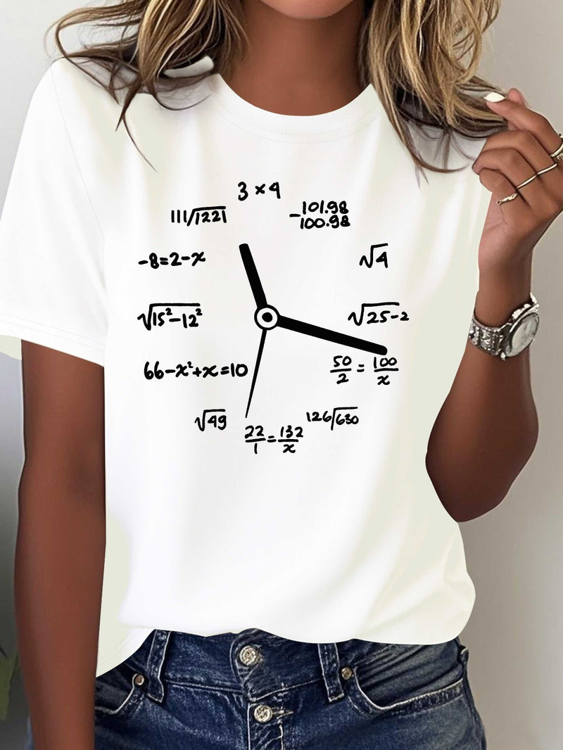 Women's Math & Clock Print T-Shirt.