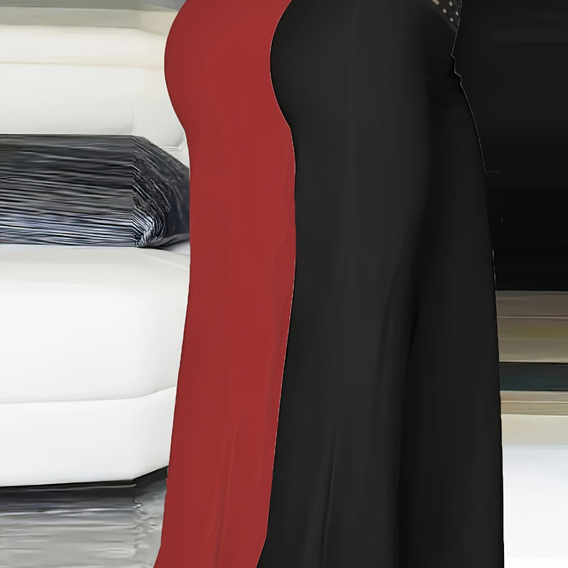 2pcs Women’s Fashion Solid Color Cross Transparent Mesh Patch High-Waisted Pants.