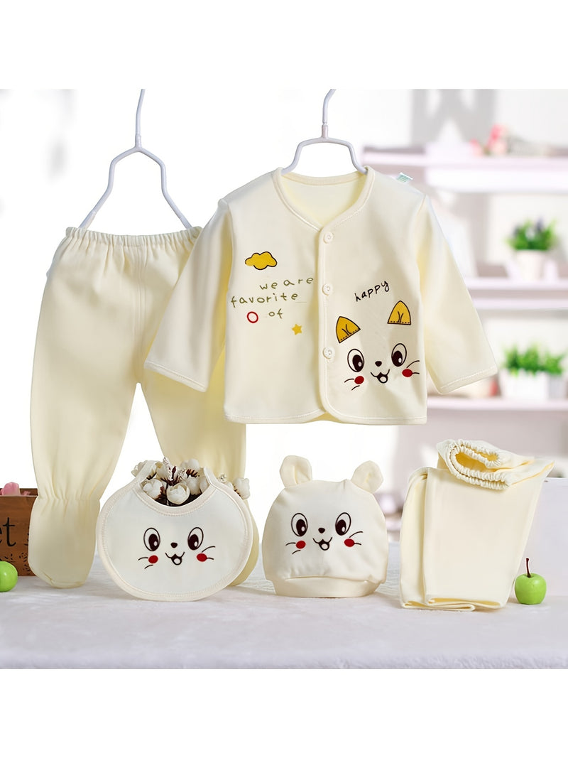 Newborn Baby Clothes Five-Piece Set, Spring/Summer All-Season Outfit.