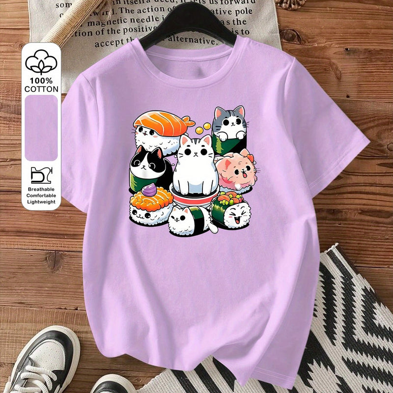 Women's Summer Casual Short Sleeve Round Neck T-Shirt.