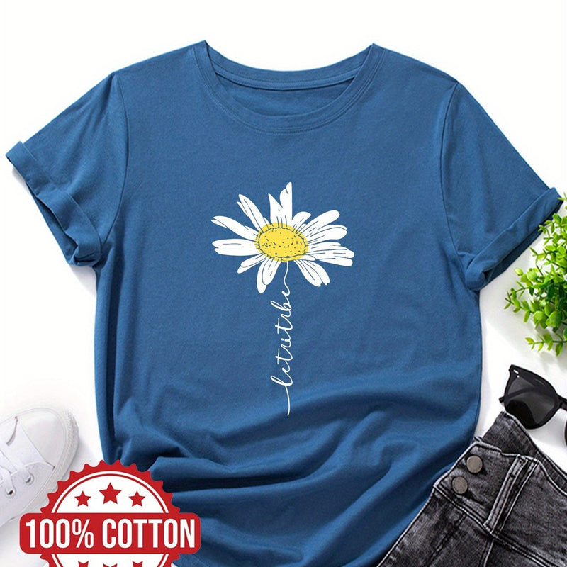 Women's Daisy Flower Print T-Shirt.