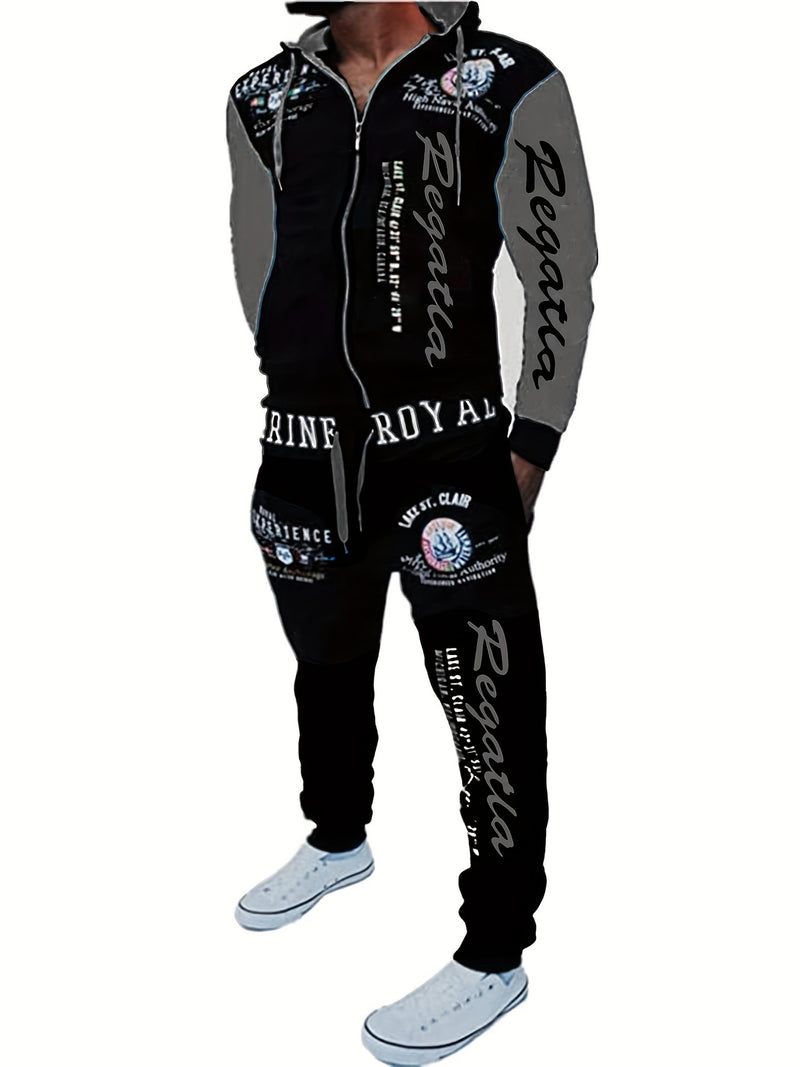 Men's Hooded Letter Print Hoodie Sports Running 2pcs Hoodie Casual Suit.