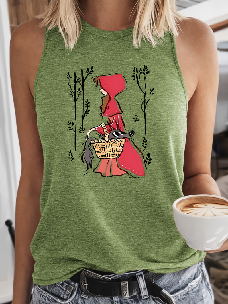 Women's Vintage Little Red Riding Hood & Wolf Print Tank Top.