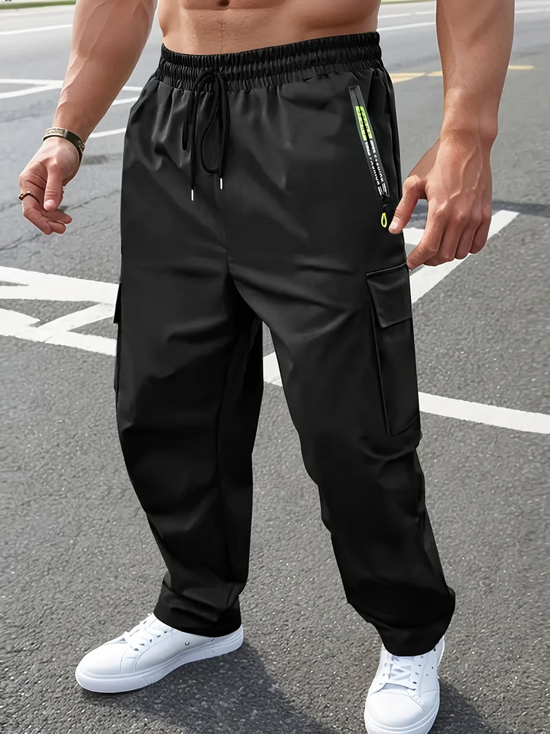 Men's Heavy-Duty Work Pants with Zippered Utility Pockets.