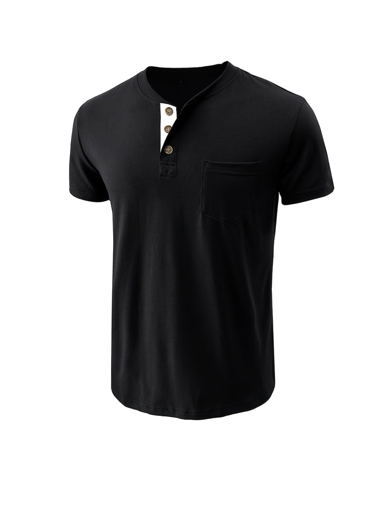 Men's Henley Round Neck Short Sleeve T-Shirt.