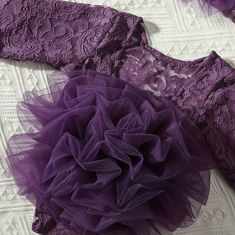 2pcs Purple Lace Bodysuit and Headband Set for Baby Girls.