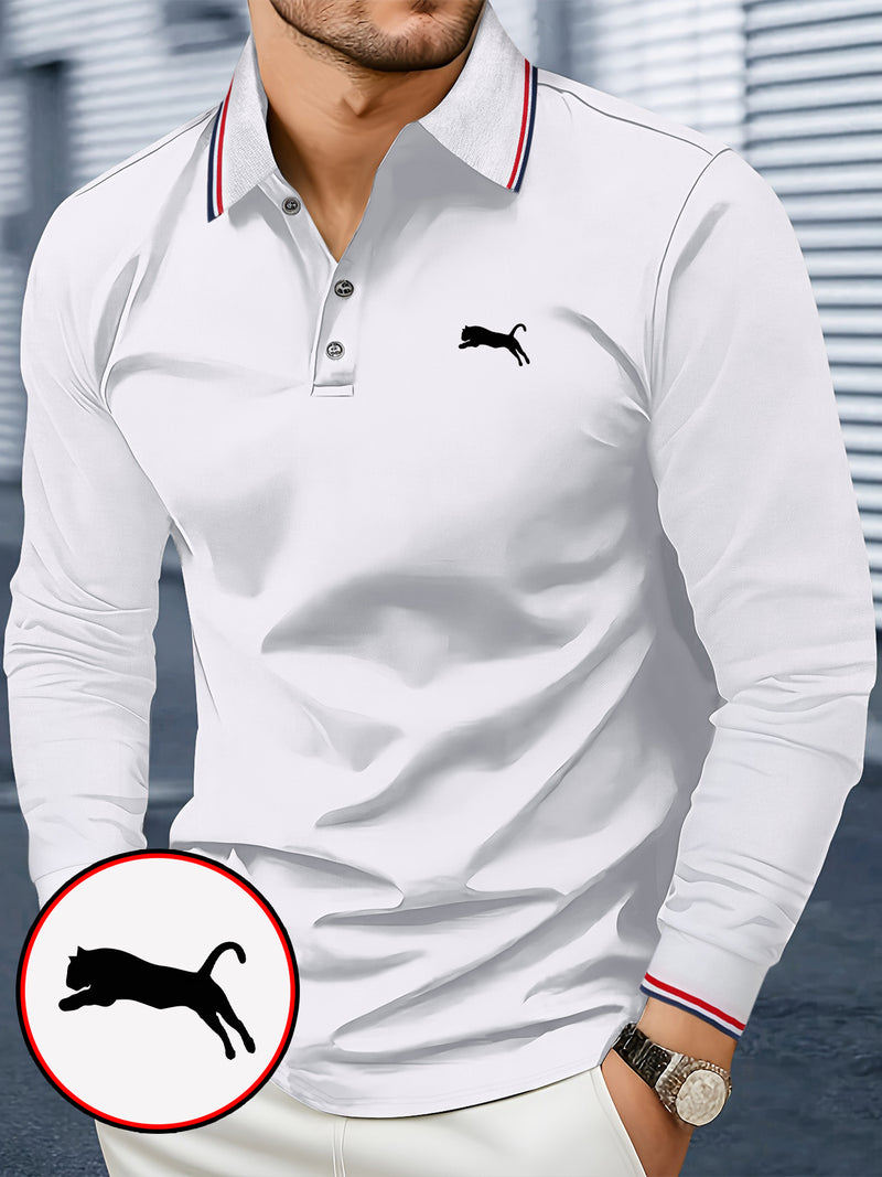 Men's Outdoor Golf and Equestrian Lapel Polo Shirt, Long Sleeve.