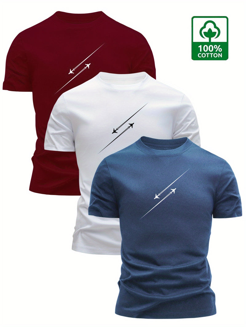 3pcs Men’s Cotton T-Shirts, Casual Fashion Top.
