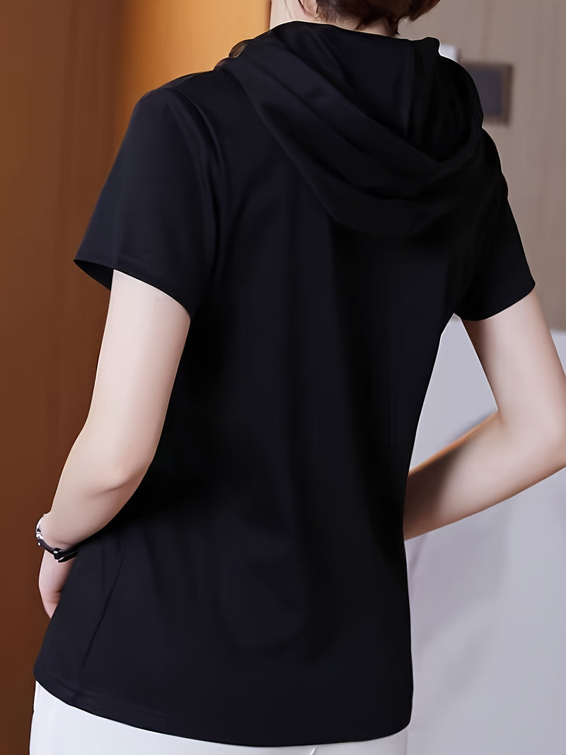 Summer New Korean Version Loose Short Sleeve Thin Trendy Printed Hooded T-Shirt for Women.