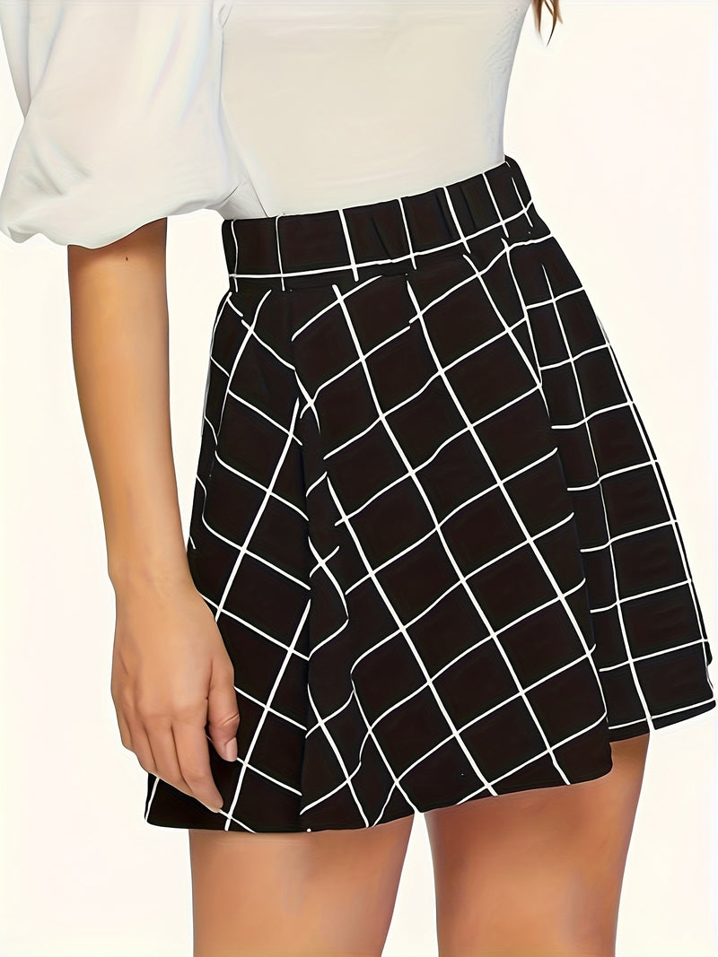 Women's Elegant Plaid A-Line Half-Skirt - Short Summer Dress.