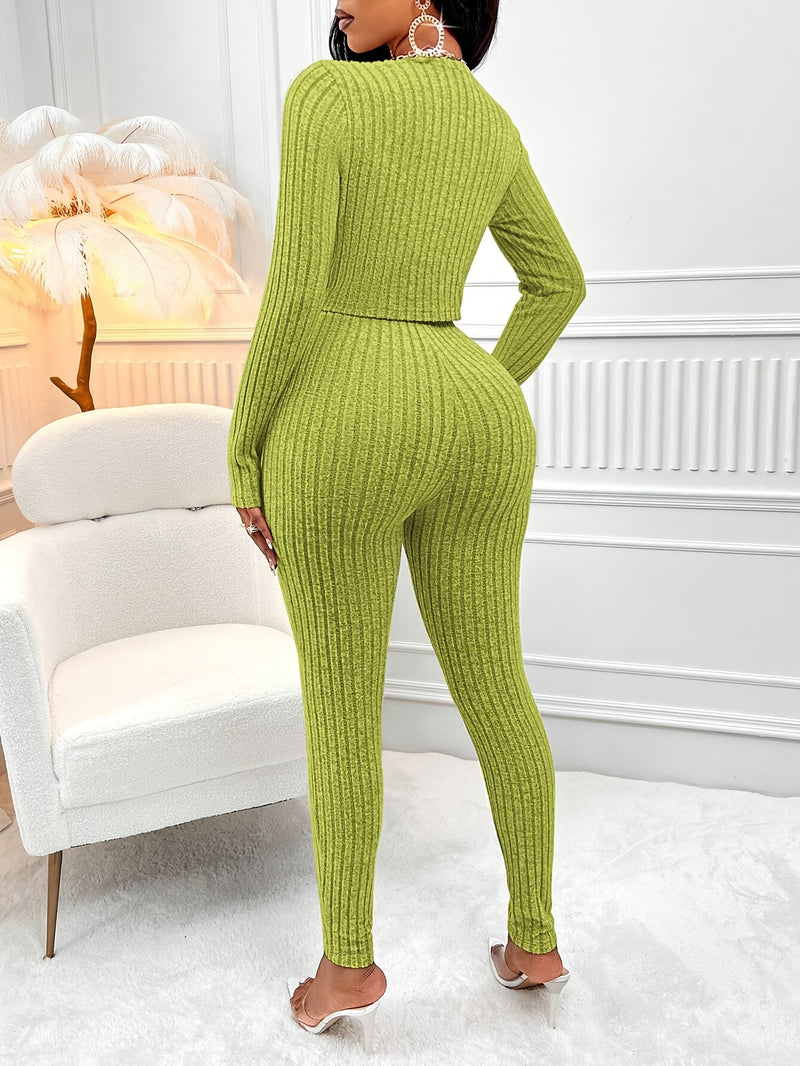 Women’s Solid Color Tube Top and Front Button Jacket and Leggings 3pcs Set.