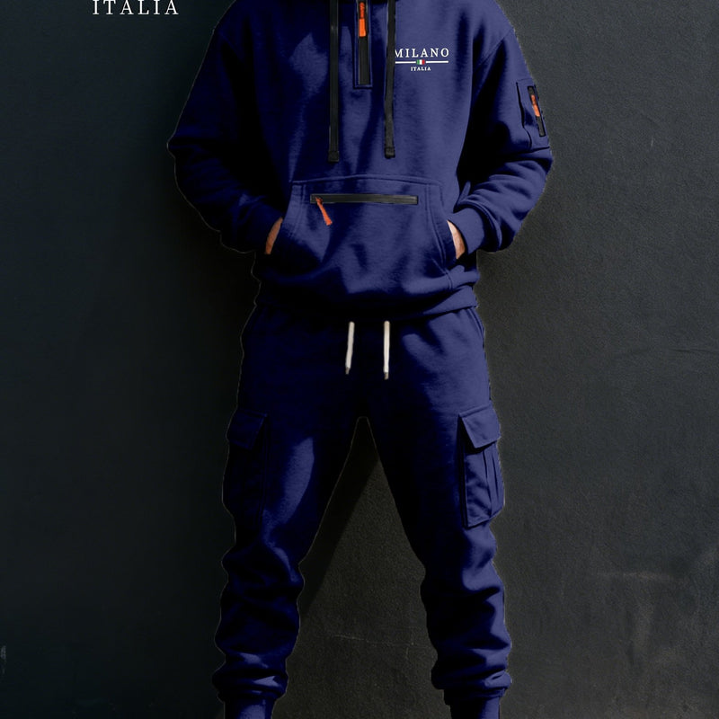 Men's Halloween Paris Letter Print Hoodie & Drawstring Cargo Jogger.