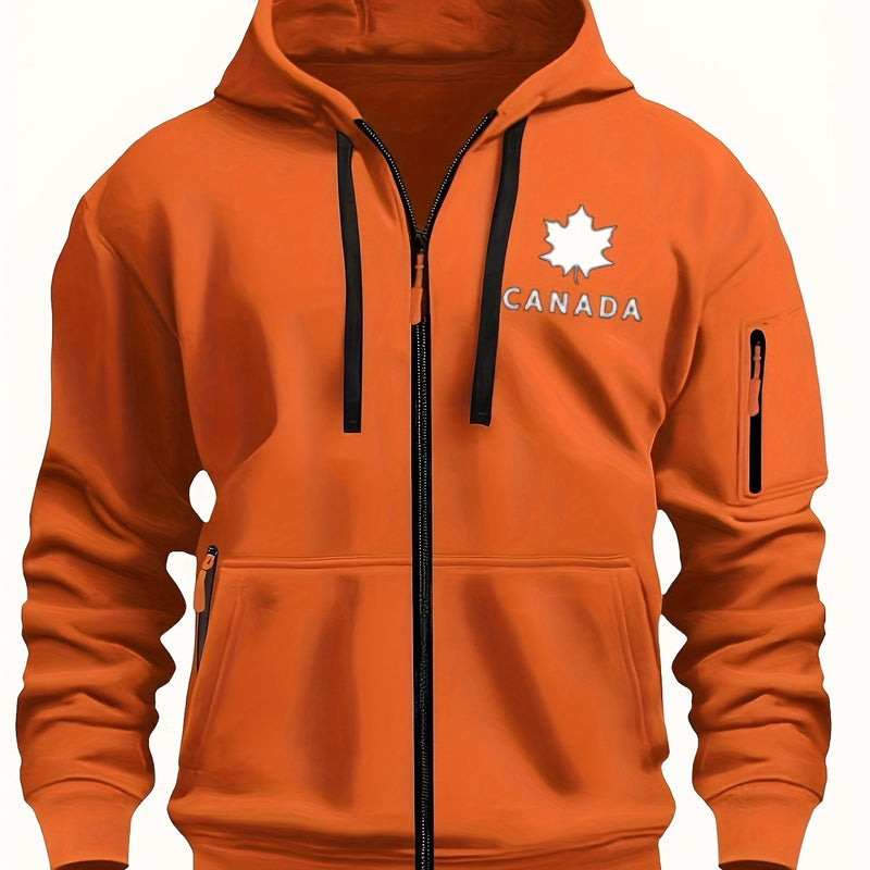 Men's Hoodie. Solid Color Long Sleeve Open Front Hooded Sweatshirt Jacket.