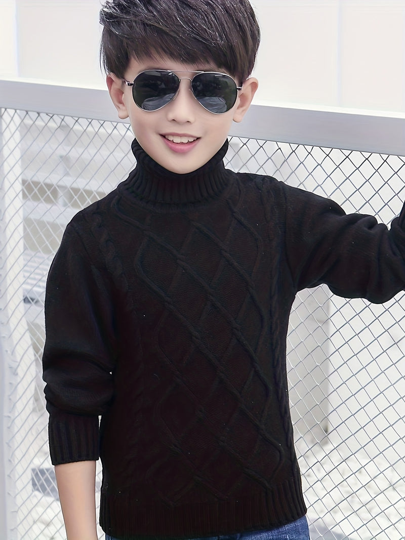 Kids High Neck Sweater for Boys and Girls, Solid Color Knitwear.
