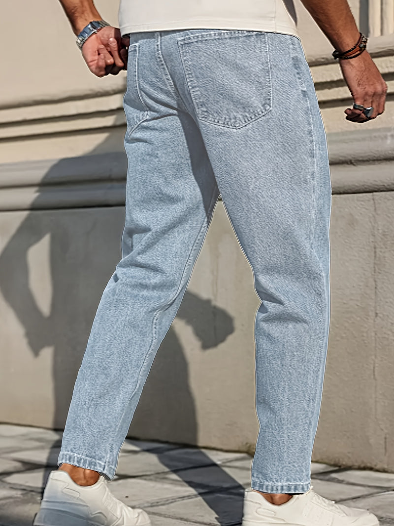 Men's Casual Stretchy Cropped Salt-Washed Denim Pants.