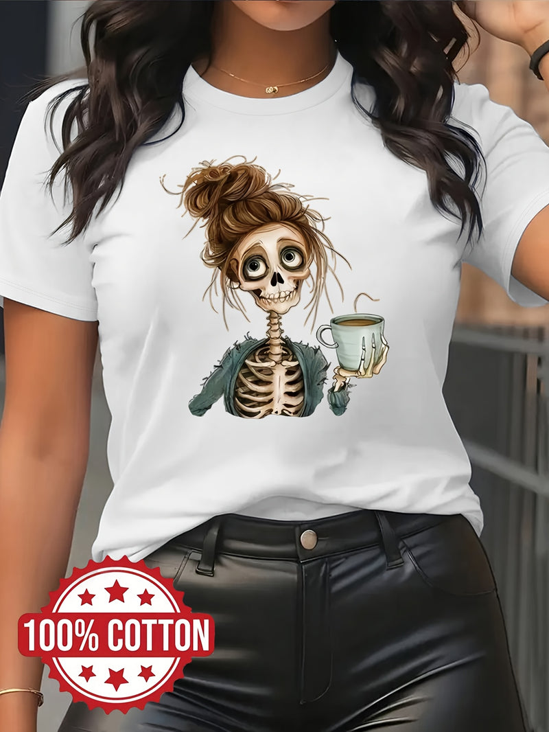 Women’s Artistic Patterned Print, Elegant Round Neck Short-Sleeve.