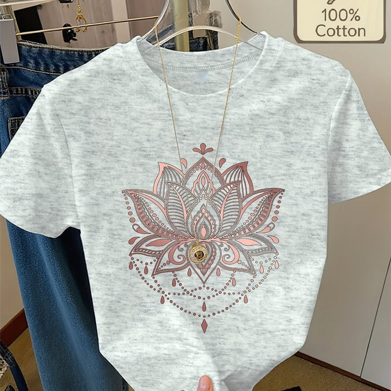 Women's Casual Home Printed Round Neck Pure Short Sleeve.