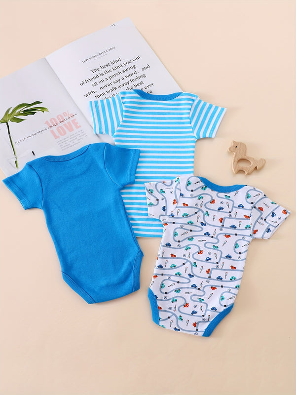 3pcs European and American Style Baby Short-Sleeve Bodysuit Romper Set.