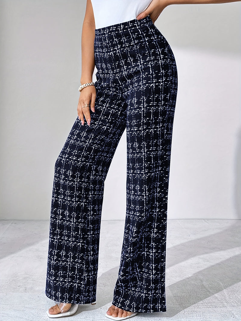 2pcs Casual Checkered Pattern, Straight-Leg Pants Set for All Occasions for Women.