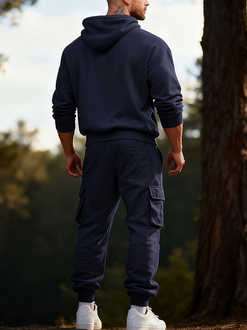 Men's Halloween Paris Letter Print Hoodie & Drawstring Cargo Jogger.