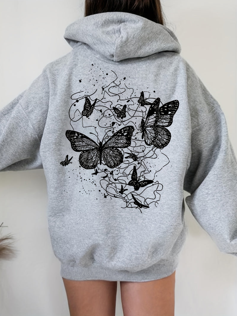 Women's Stylish Casual Creative Butterfly Print Hoodie.