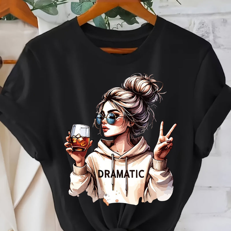 Women's Fashion Print Round-Neck Short-Sleeve T-Shirt.