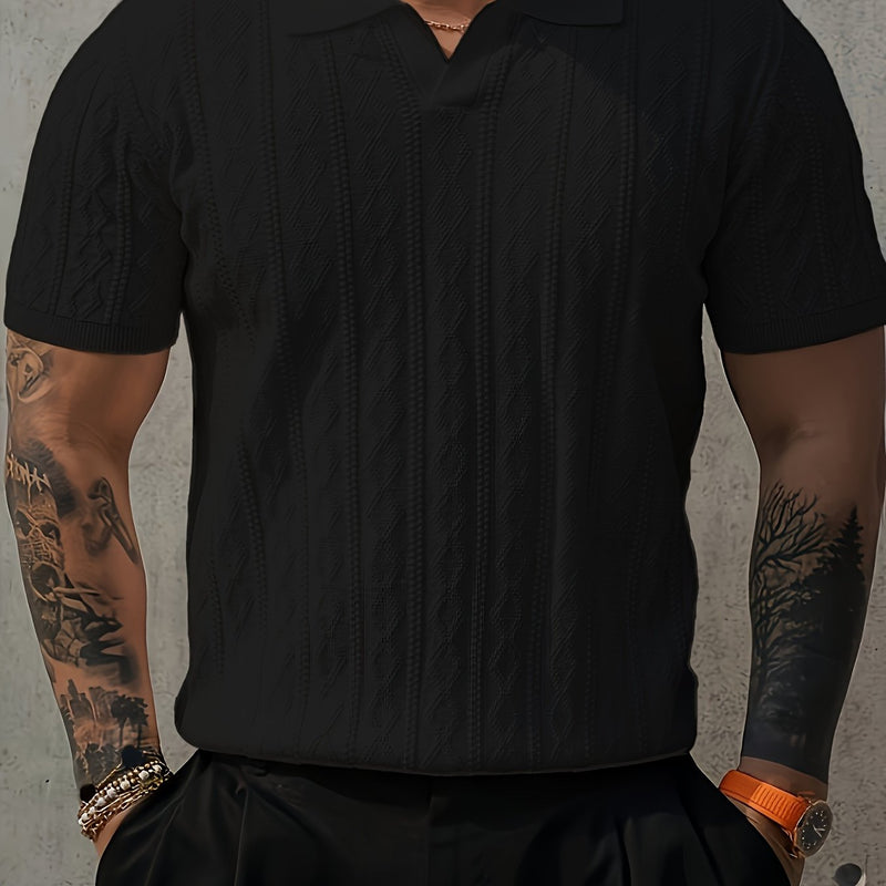 Men's Knit Casual T-Shirt, Fashionable Contrast Color Design.