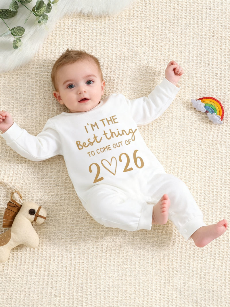2026 Letter Print New Year Gift for, Unisex Spring/Autumn Bodysuit for 0-9m.