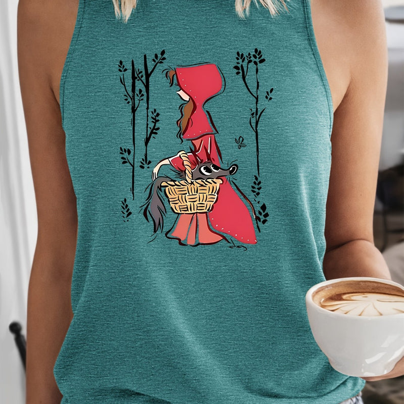Women's Vintage Little Red Riding Hood & Wolf Print Tank Top.