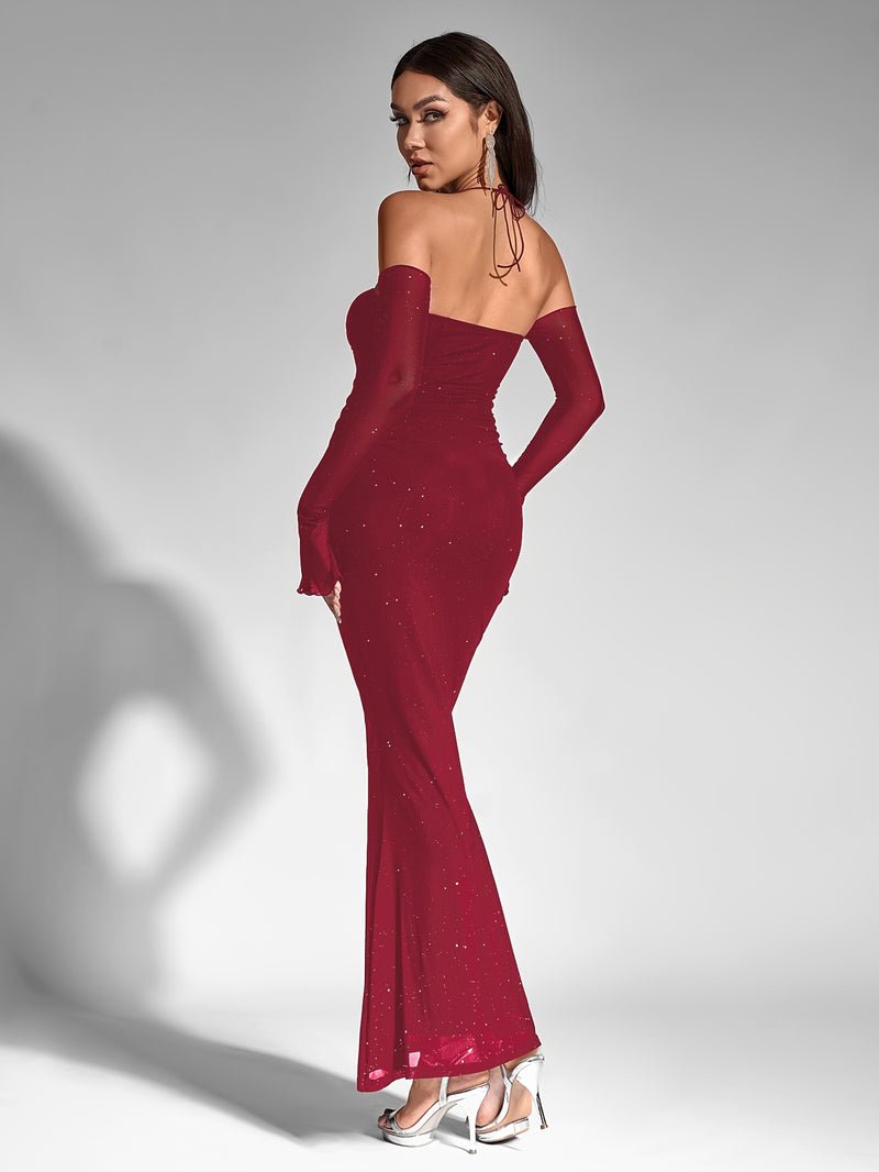 A One-Shoulder, Neck-Tie, Mermaid Hem Dress.