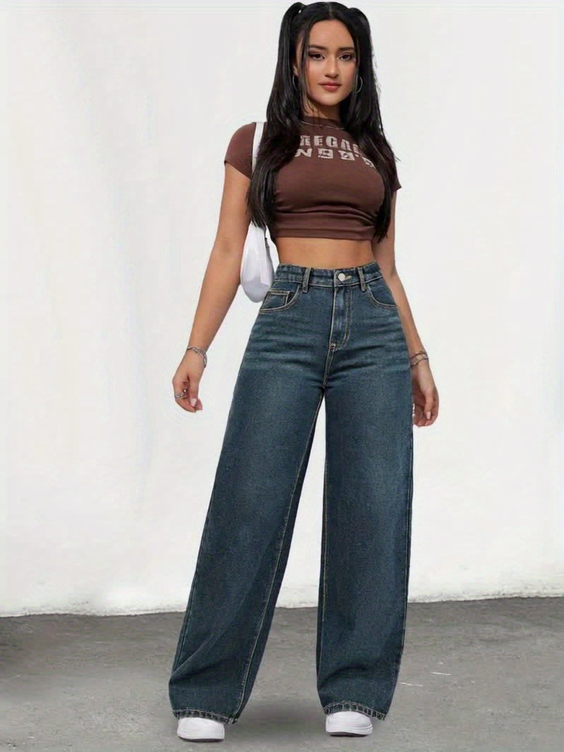 Women's High-Waisted Stretch Straight-Leg Jeans.