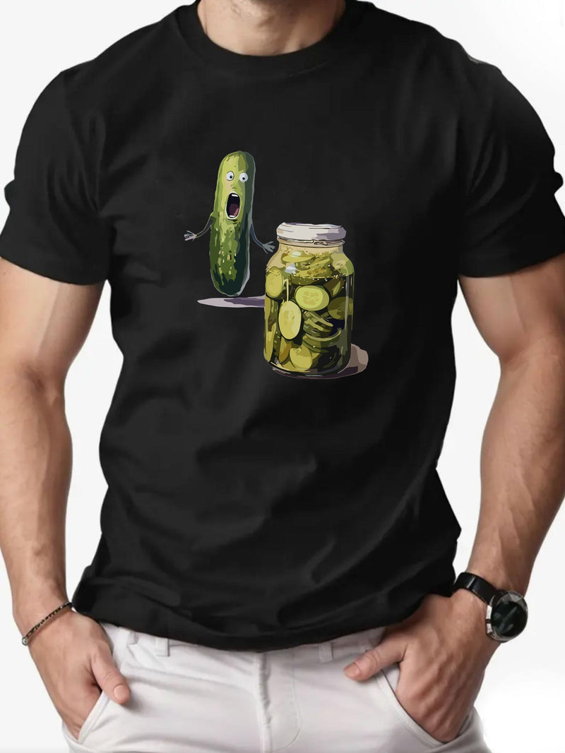 Men's Playful Pickle & Cucumber Jar Graphic T-Shirt.