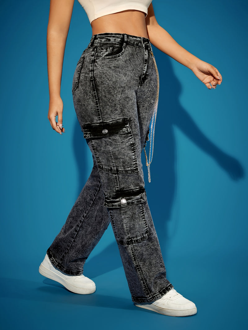 Women's High-Waist Stretch Cargo Jeans.